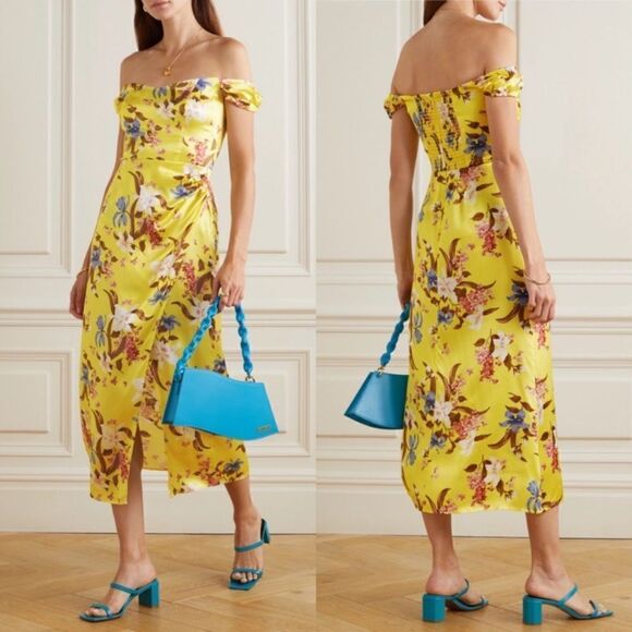 Reformation Genesis Silk Midi Yellow Dress Floral Size 6 - Picture 4 of 9